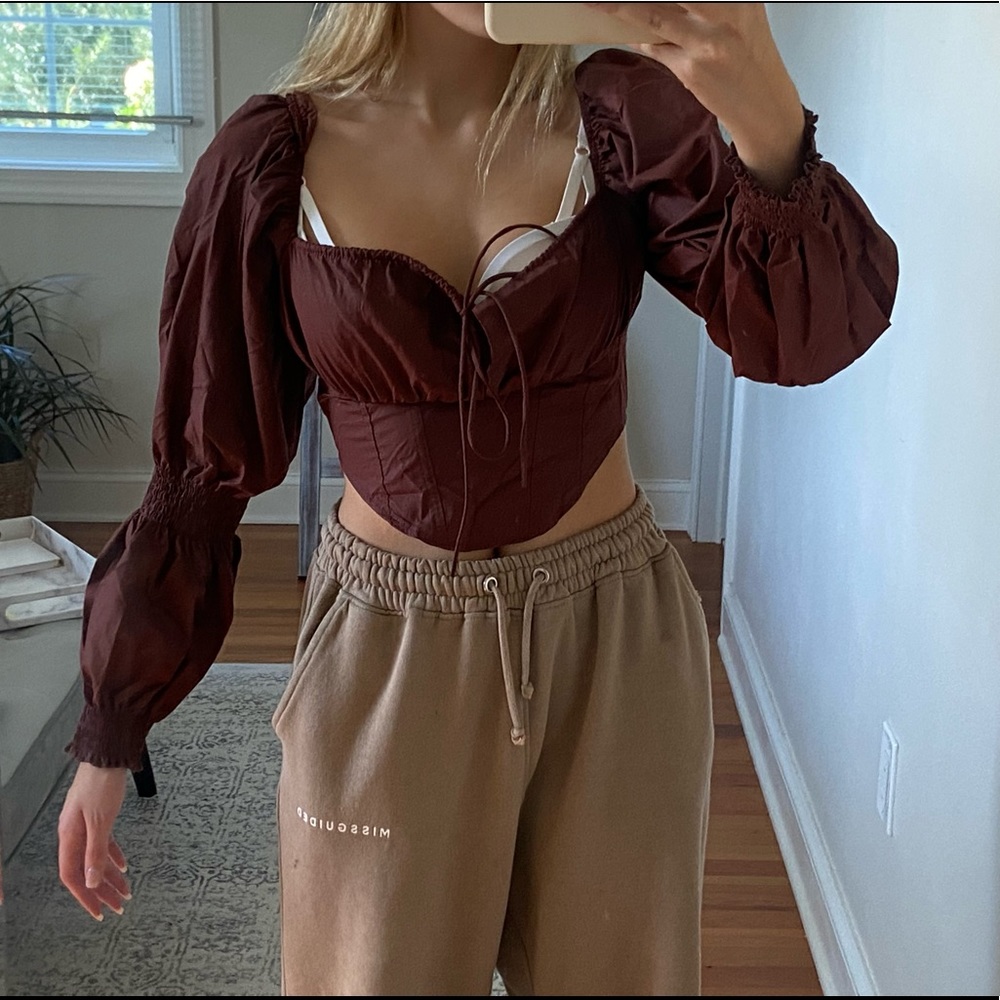 MISSGUIDED PETITE CHOCOLATE CORSET TOP